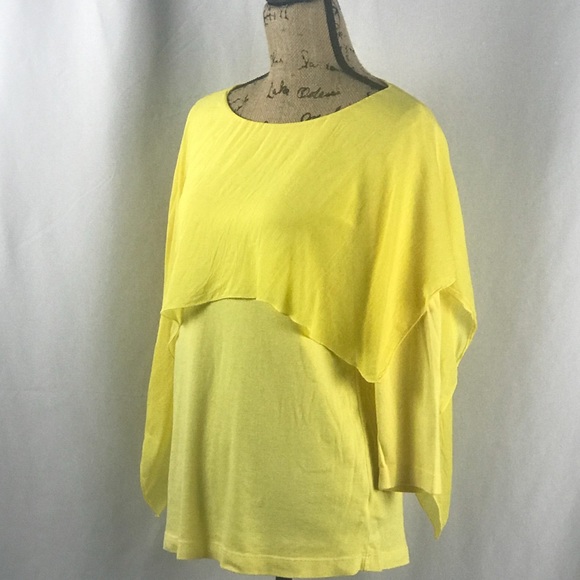 Canary yellow Blouse with cape accent Sz L - Picture 5 of 8